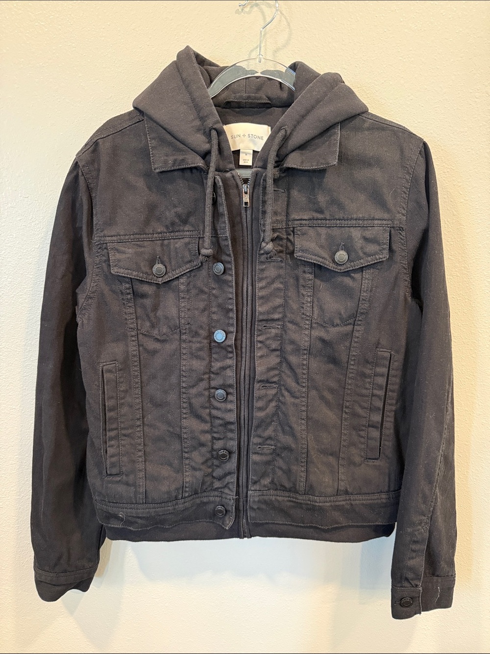 Sun + Stone Charcoal Hooded Denim Jacket